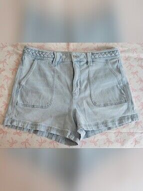 American Eagle Outfitters Light Wash Braided Waist Denim Shorts